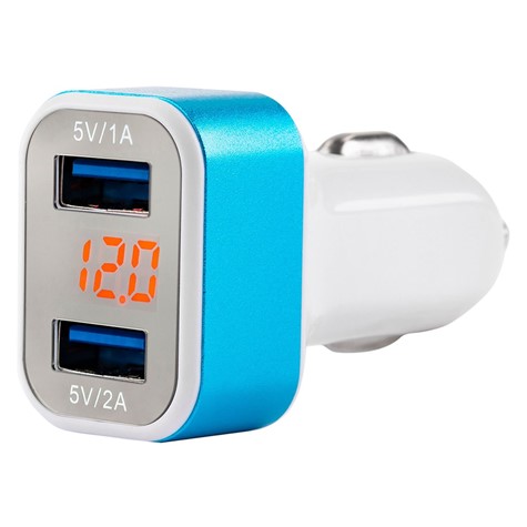 Ładowarka samochodowa 2xUSB 1A/2A i tester akumulatora 12/24V