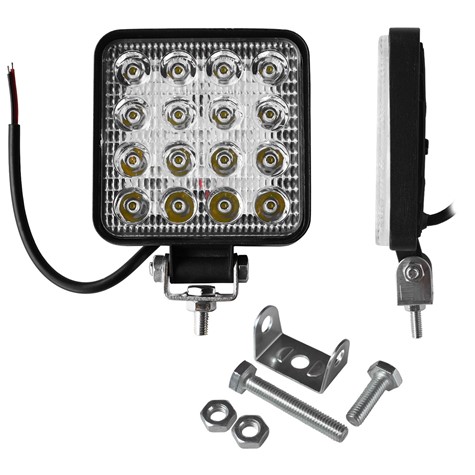 Lampa robocza 16 LED 48W 9-32V, dł.11 cm, wys.11 cm, gł.3,5 cm