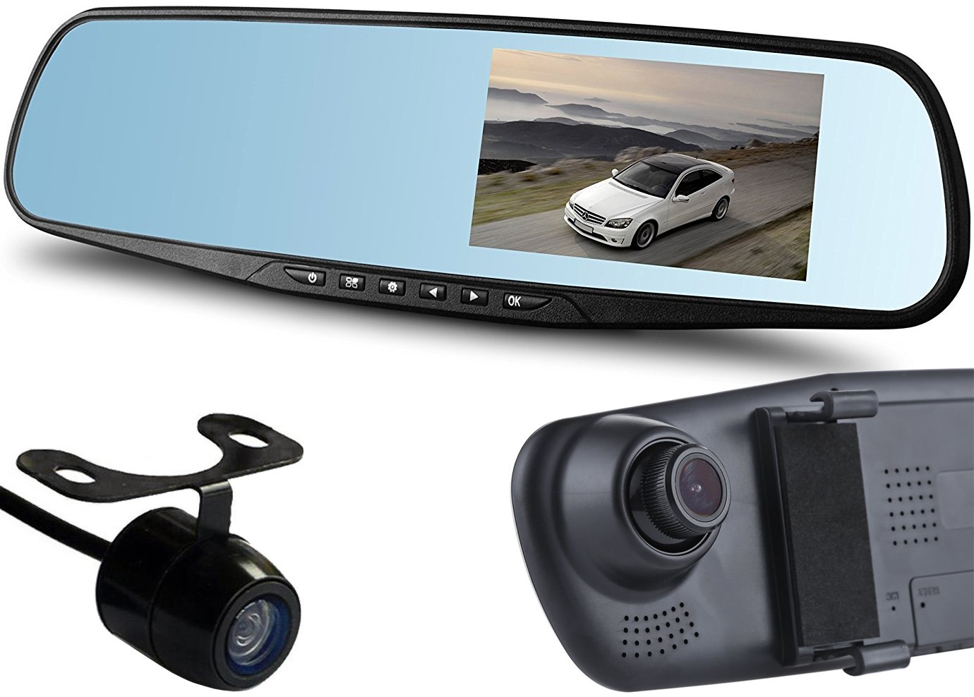 Rejestrator jazdy DVR w lusterku 4,3  z kamerą cofania