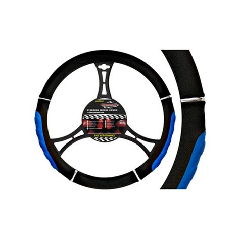 Pokrowiec na kierownicę 37-39 cm czarno-niebieski