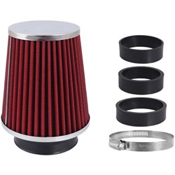 Filtr powietrza stożkowy 90x120x130mm, czerwony/chrom, adaptery: 60, 63, 70mm