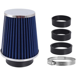 Filtr powietrza stożkowy 90x120x130mm, niebieski/chrom, adaptery: 60, 63, 70mm